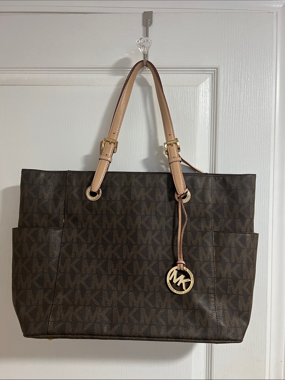 Michael Kors Brown Signature Tote with Tan Leather Straps
